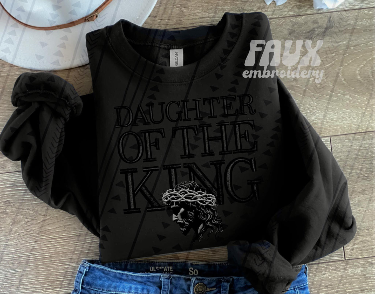 Daughter Of The King Black Embroidery Faux DTF Transfer