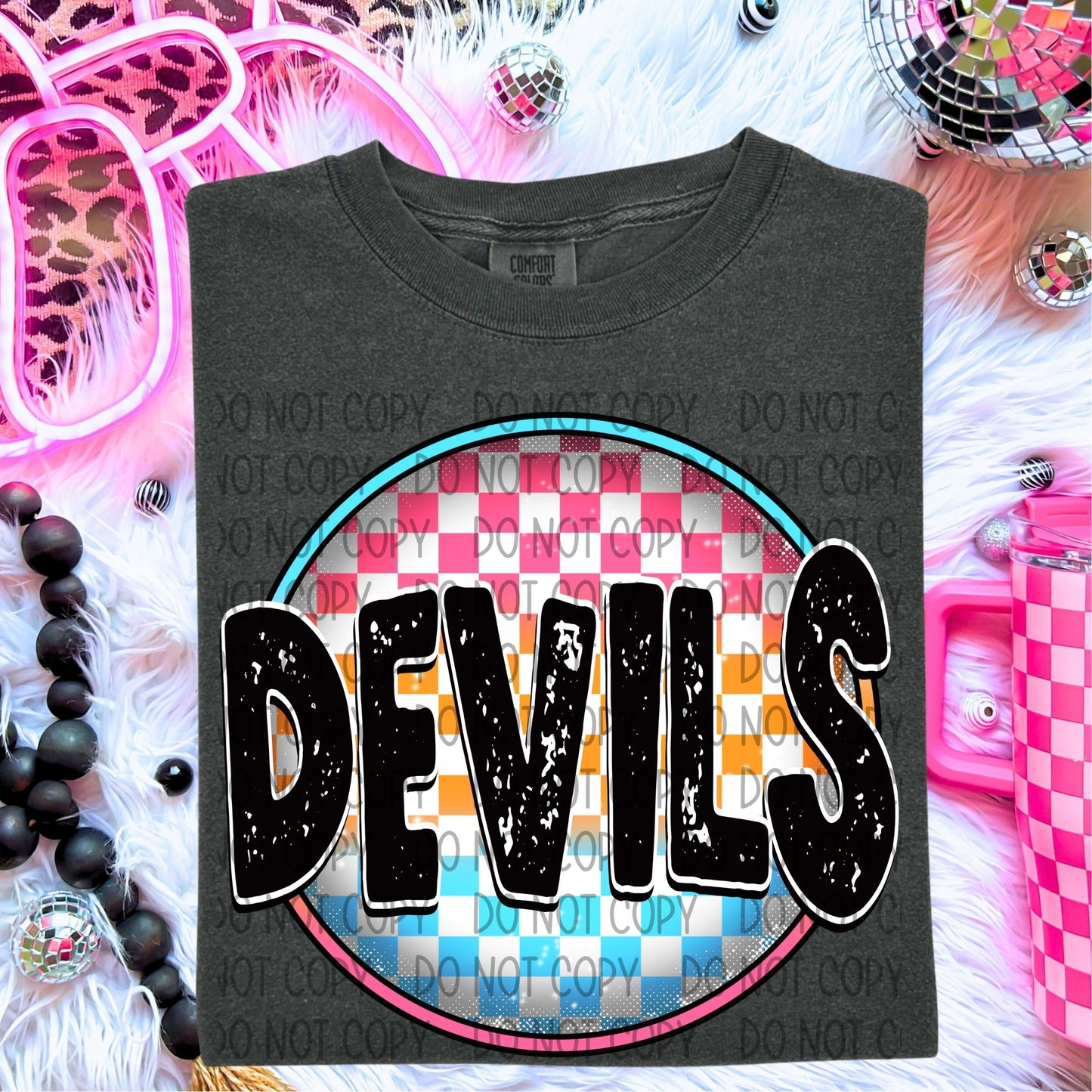 Neon Checkered Mascots DTF Transfer