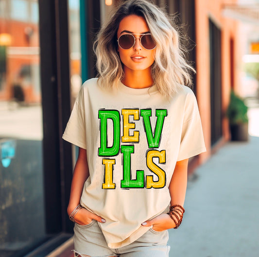 Devils Bright Green/Yellow DTF Transfer