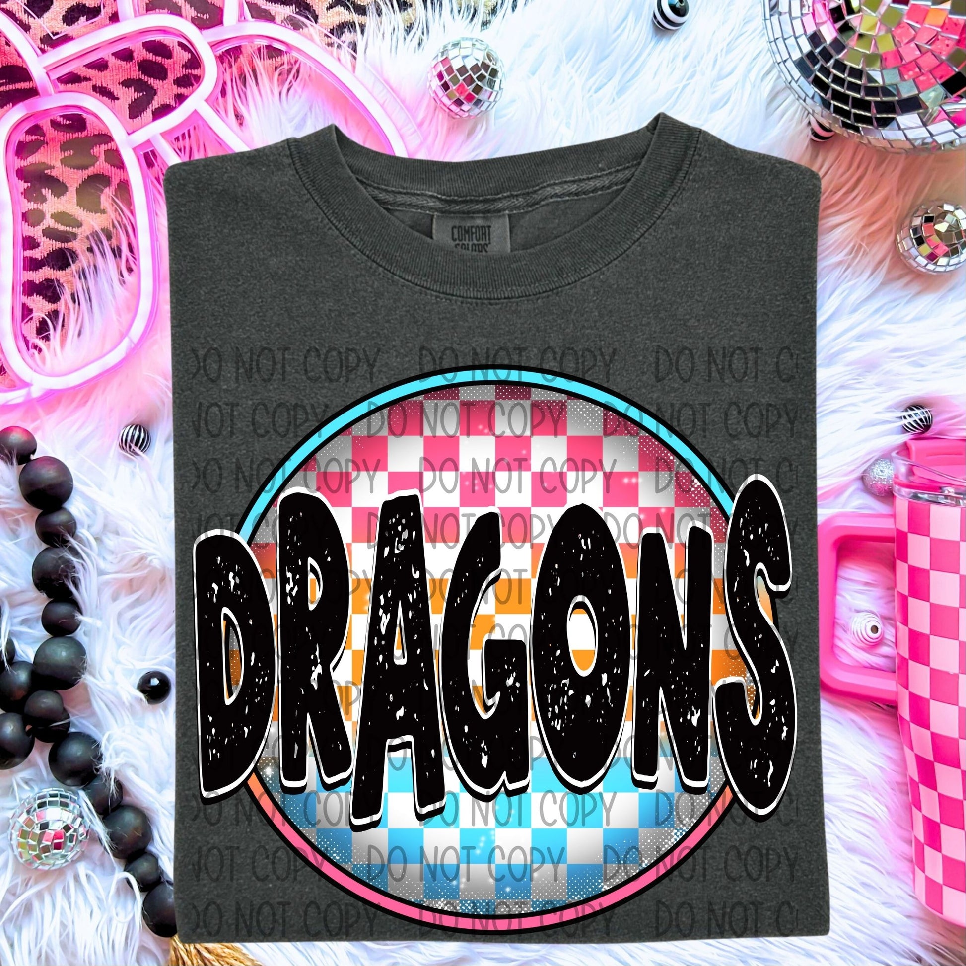 Neon Checkered Mascots DTF Transfer