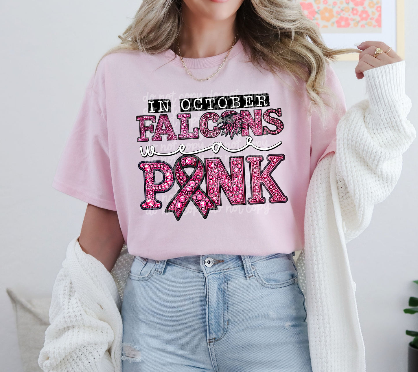 In October Falcons Wear Pink Mascot DTF Transfer