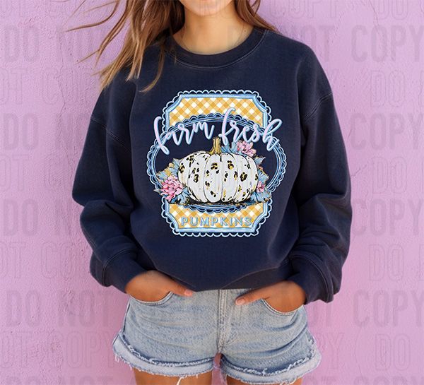 Farm Fresh Pumpkin Gingham Plaid Frame DTF Transfer