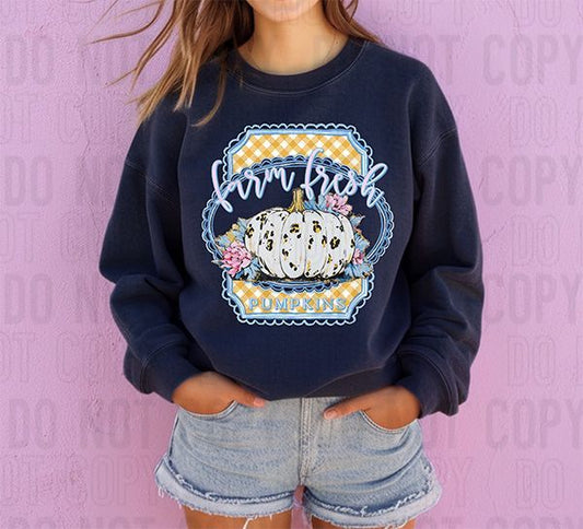Farm Fresh Pumpkin Gingham Plaid Frame DTF Transfer