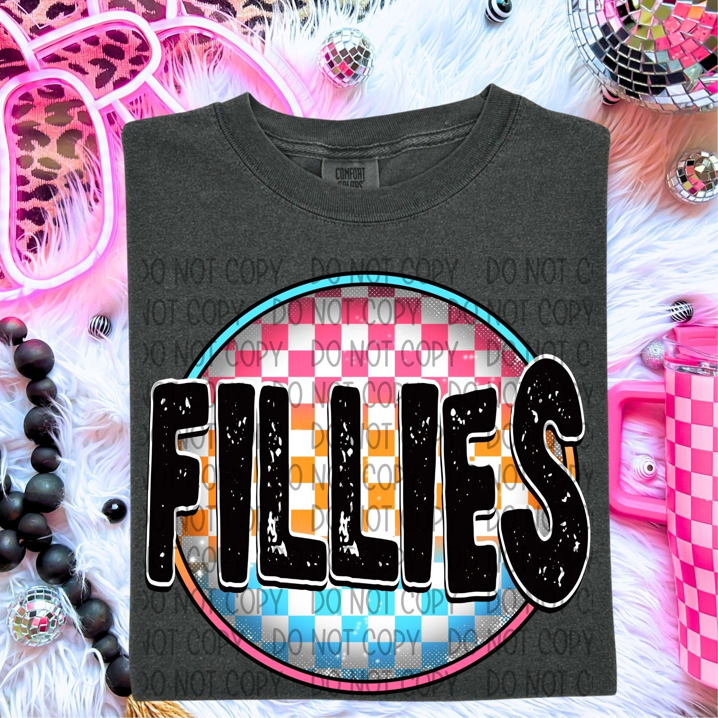 Neon Checkered Mascots DTF Transfer