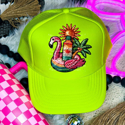 Flamingo Floatie Hat Faux Embroidered Patch DTF Transfer
