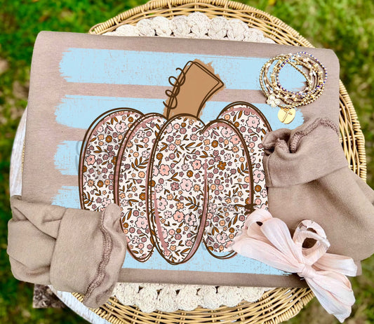 Floral Striped Pumpkin DTF Transfer