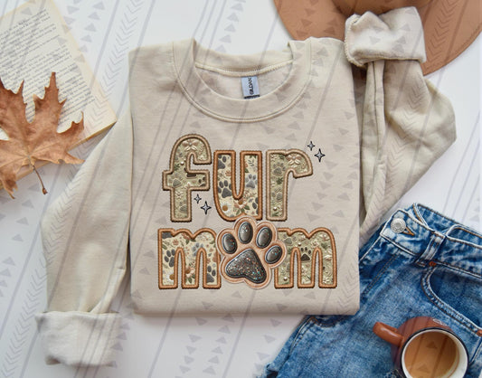 Fur Mom Embroidery Faux DTF Transfer