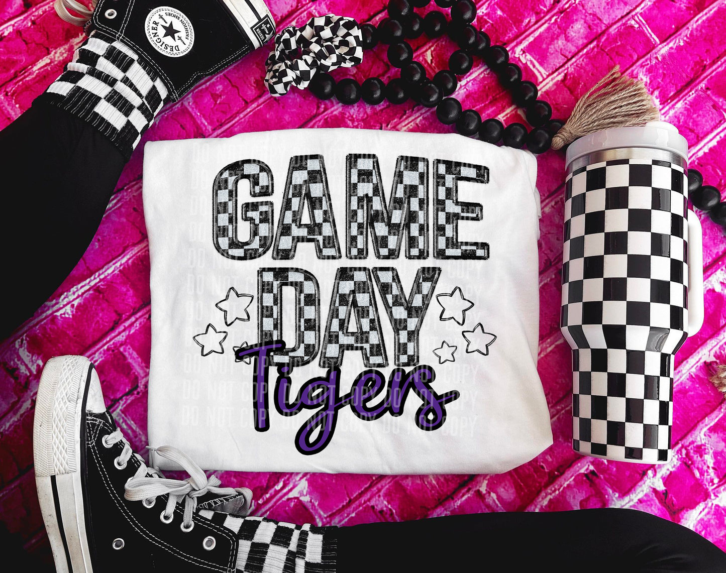 Tigers Purple Game Day Check DTF Transfer