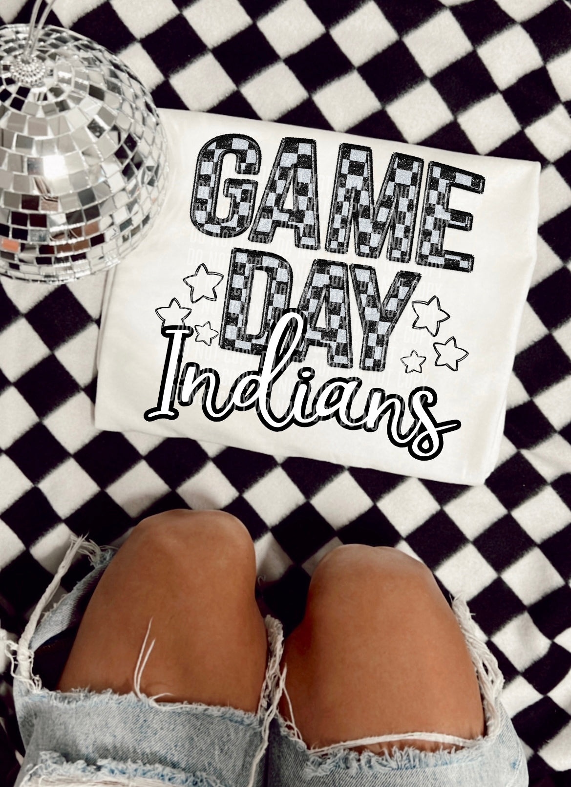 Indians Black White Game Day Check DTF Transfer