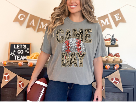 Gameday Baseball Sparkly Cheetah Faux DTF Transfer