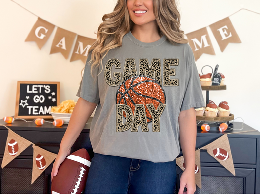 Gameday Basketball Sparkly Cheetah Faux DTF Transfer