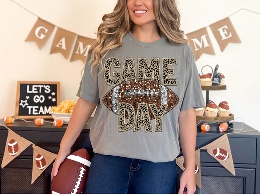 Gameday Football Sparkly Cheetah Faux DTF Transfer