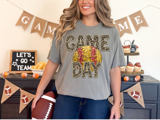 Gameday Softball Sparkly Cheetah Faux DTF Transfer