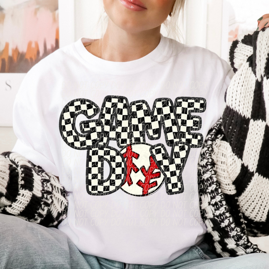 Game Day Baseball Checker DTF Transfer