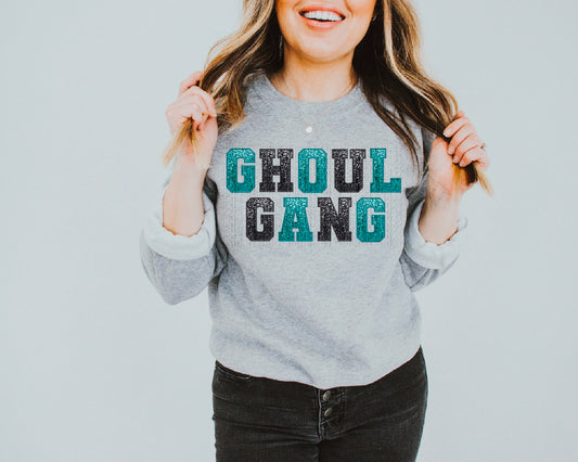 Ghoul Gang Teal/Black Glittery Faux DTF Transfer