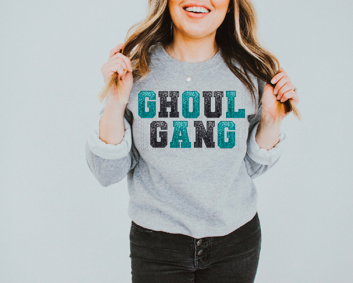 Ghoul Gang Teal/Black Glittery Faux DTF Transfer