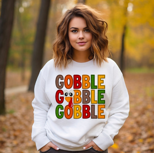 Gobble Stacked Embroidery Faux DTF Transfer