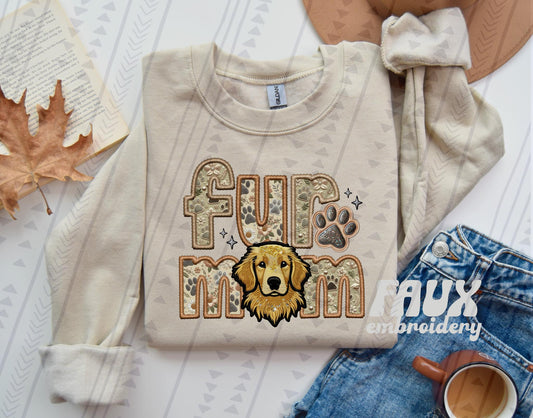 Golden Retriever Fur Mom Embroidery Faux DTF Transfer