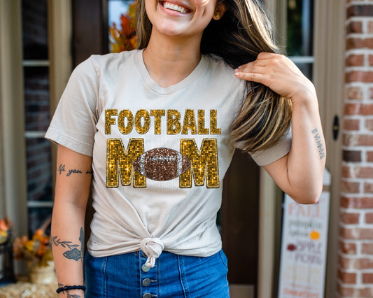 Gold Glittery Football Mom Faux DTF Transfer