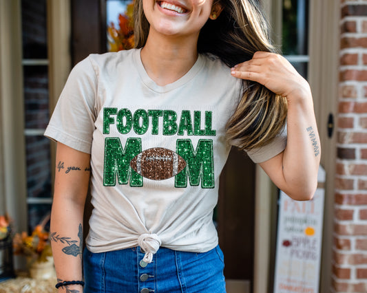 Green Glittery Football Mom Faux DTF Transfer