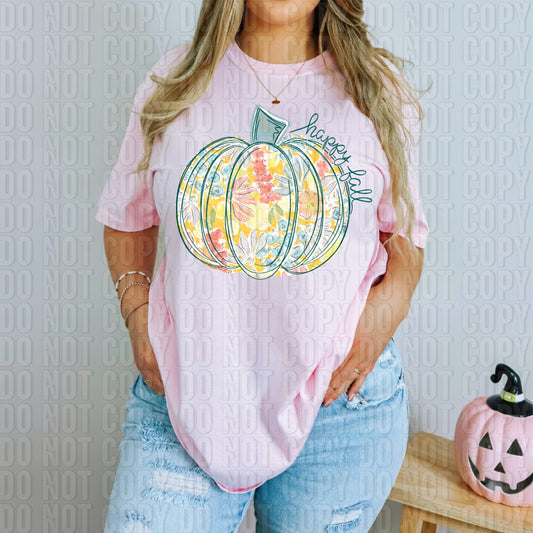 Happy Fall Floral Pumpkin DTF Transfer