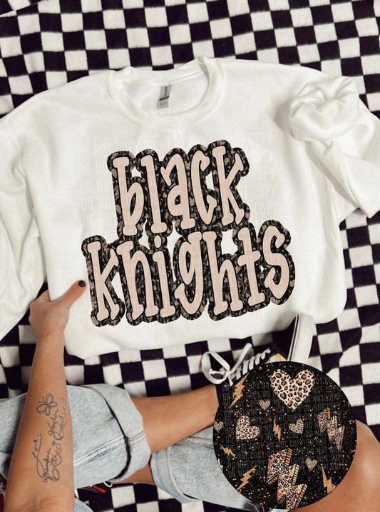 Black Knights Heart Bolt Mascot DTF Transfer