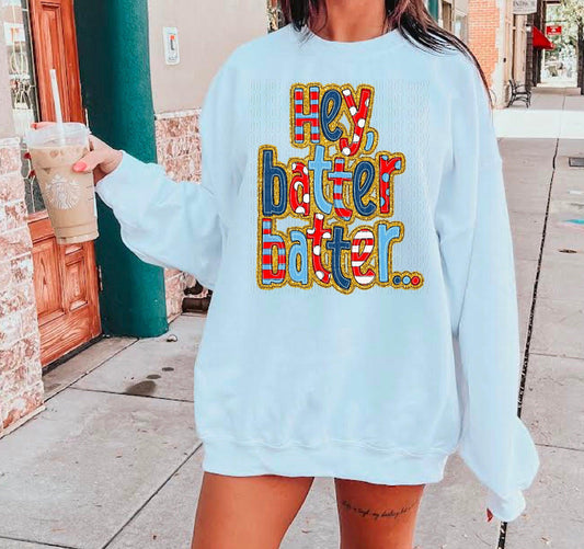 Hey Batter Batter Gold Glitter Outline DTF Transfer