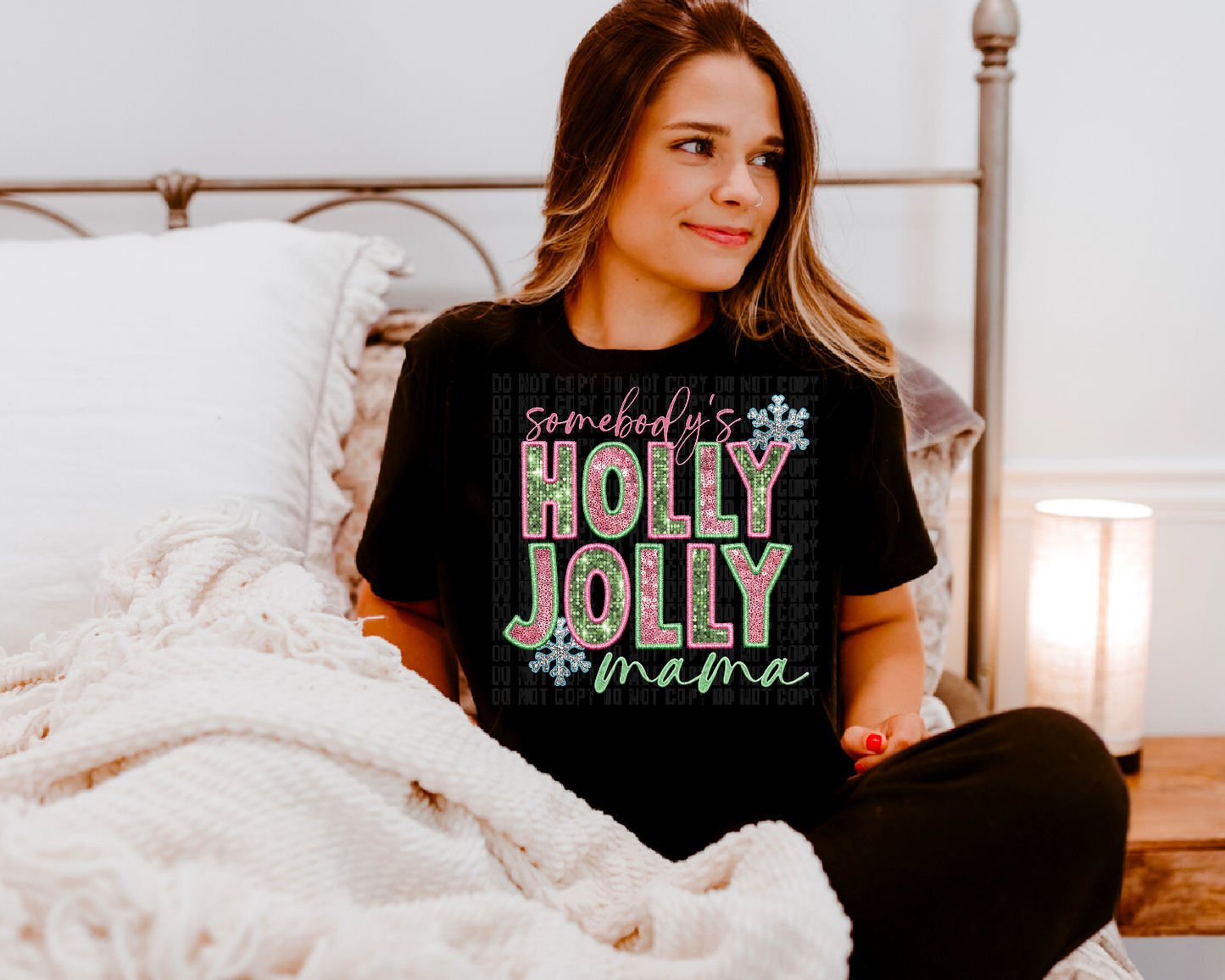 Somebody's Holly Jolly Mama Pink/Green DTF Transfer