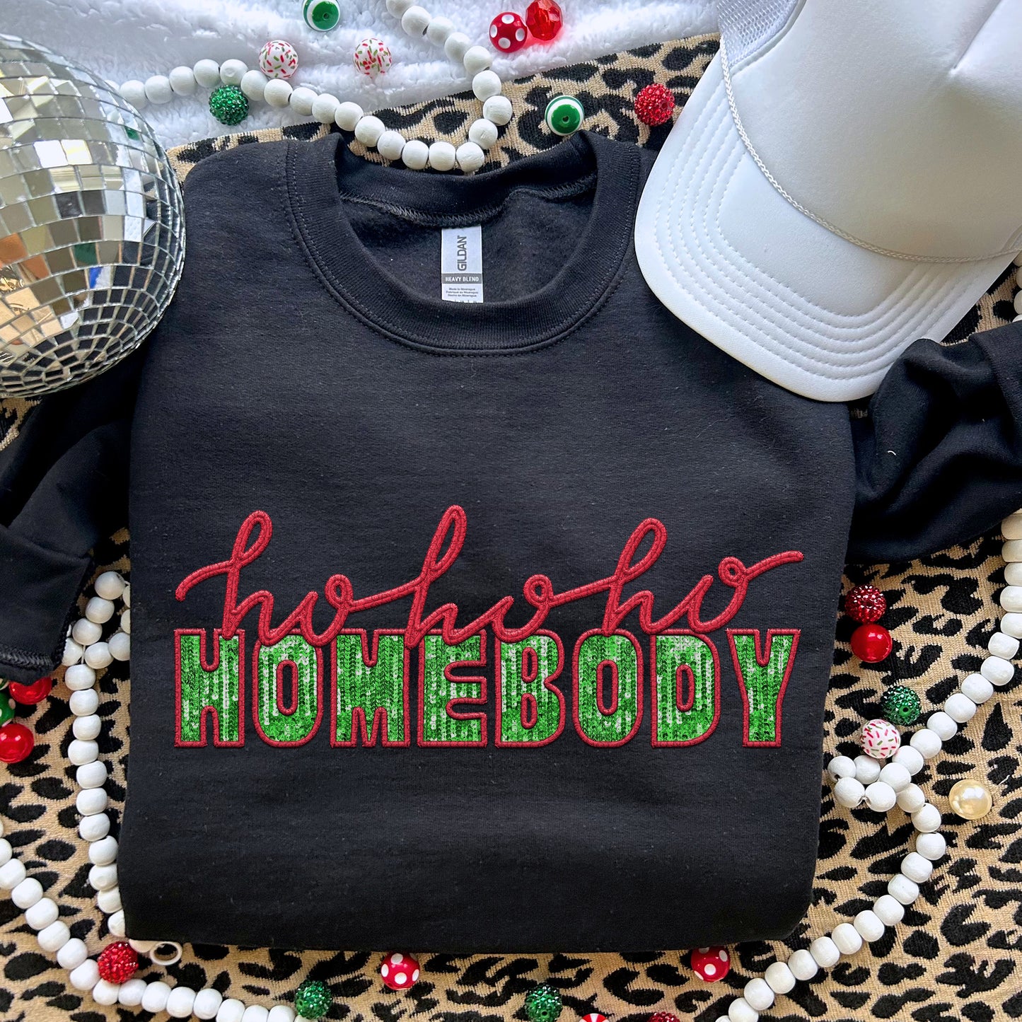 Homebody Green Sequin Red Faux DTF Transfer