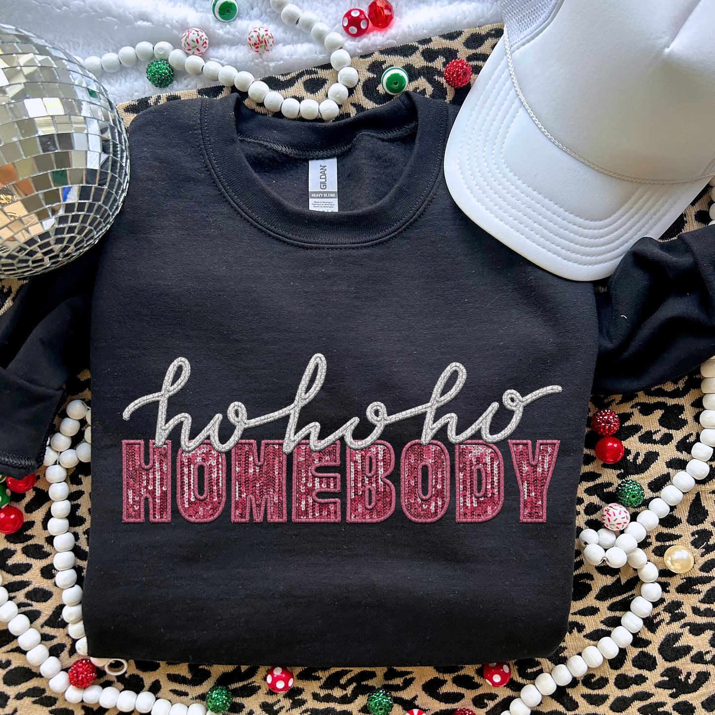 Homebody Pink Sequin White Faux DTF Transfer