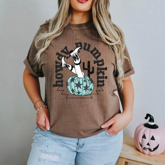 Howdy Pumpkin Teal And Stars DTF Transfer