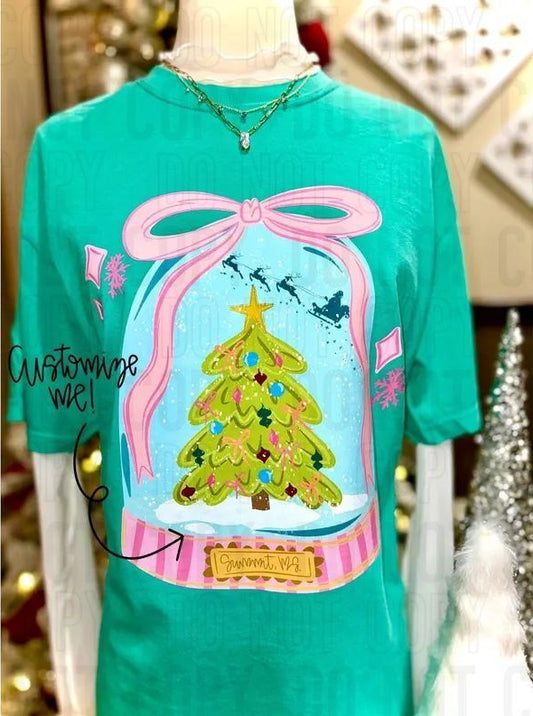 Christmas Tree Snow Globe Custom City & State DTF Transfer