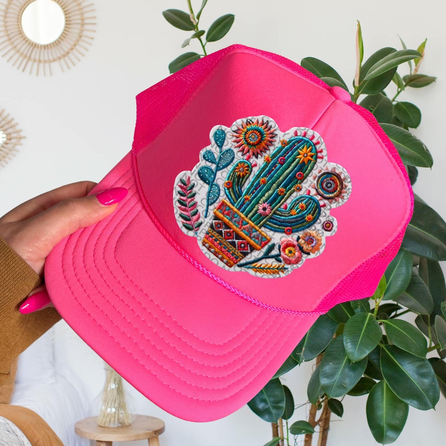 Cactus Floral Hat Patch DTF Transfer