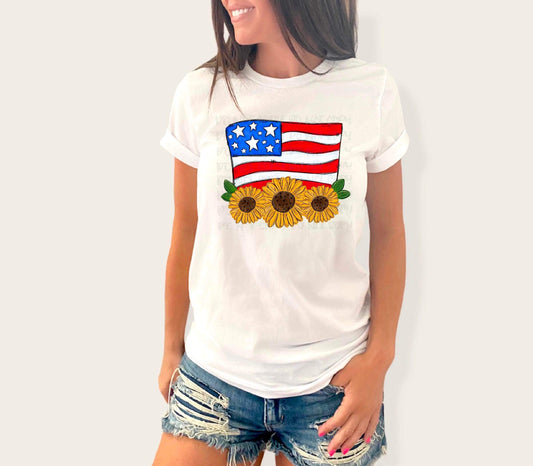 American Flag with Sunflowers DTF Transfer