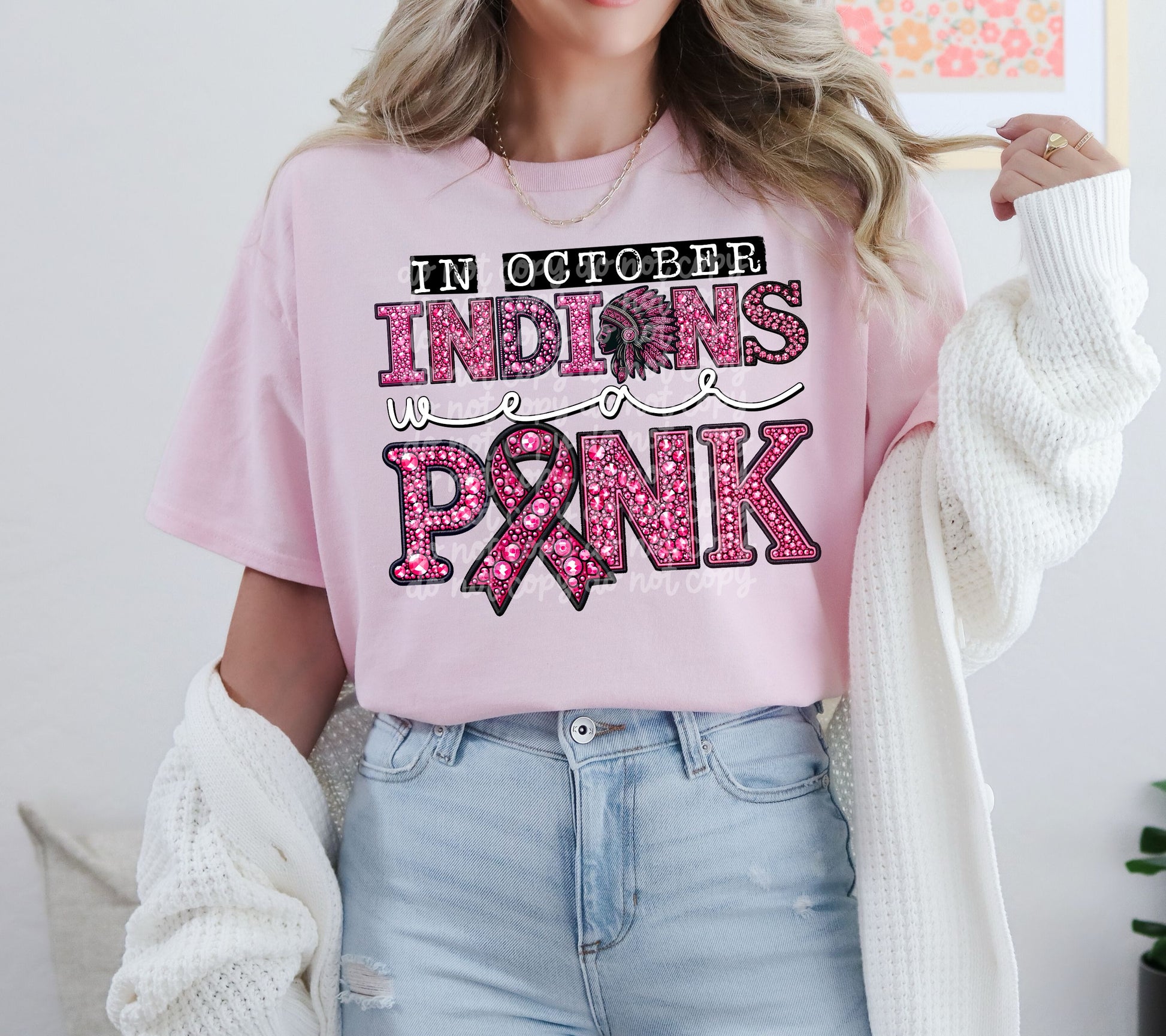 In October Indians Wear Pink Mascot DTF Transfer