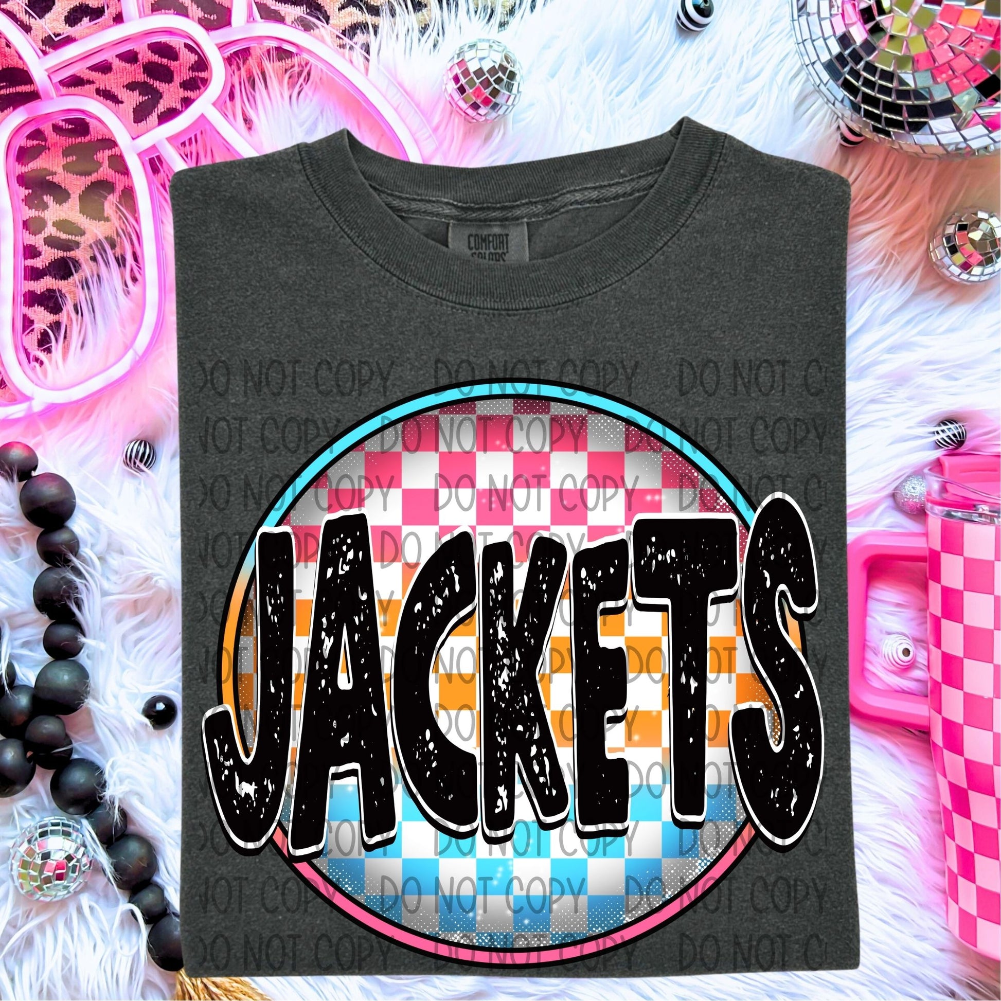Neon Checkered Mascots DTF Transfer