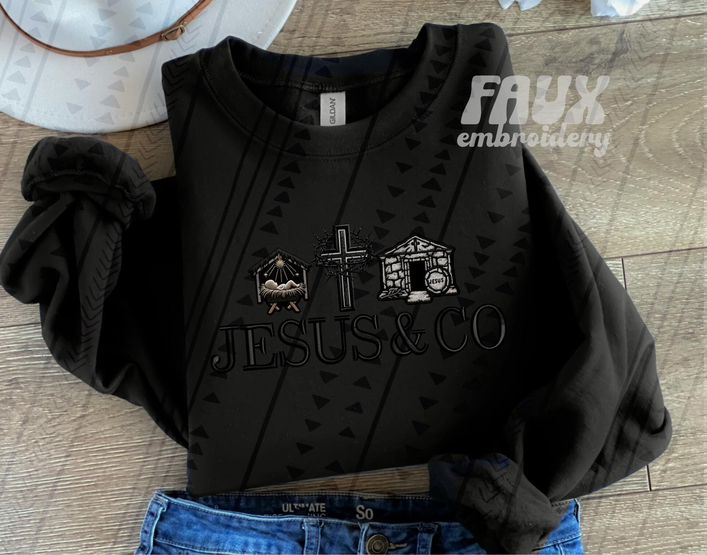 Jesus & Co Black Embroidery Faux DTF Transfer