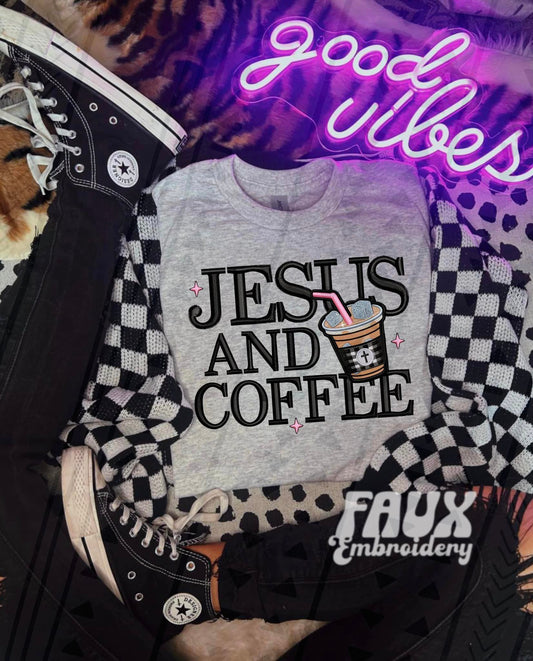 Jesus And Coffee Faux Embroidery DTF Transfer