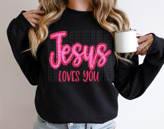 Jesus Loves You Sequined Faux DTF Transfer