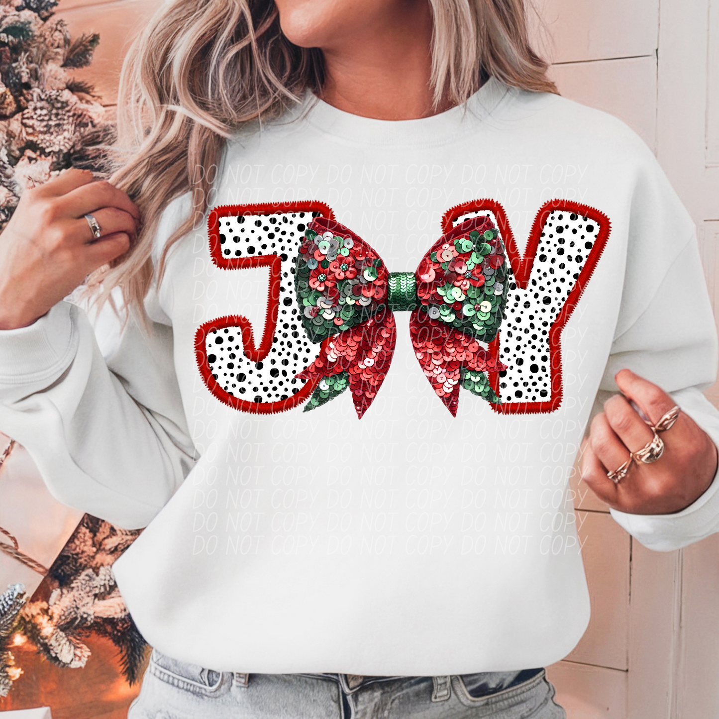 Joy Sequined Bow DTF Transfer