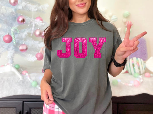 Joy Pink Glitter Faux DTF Transfer