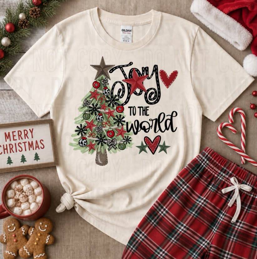 Joy To The World Christmas Tree DTF Transfer