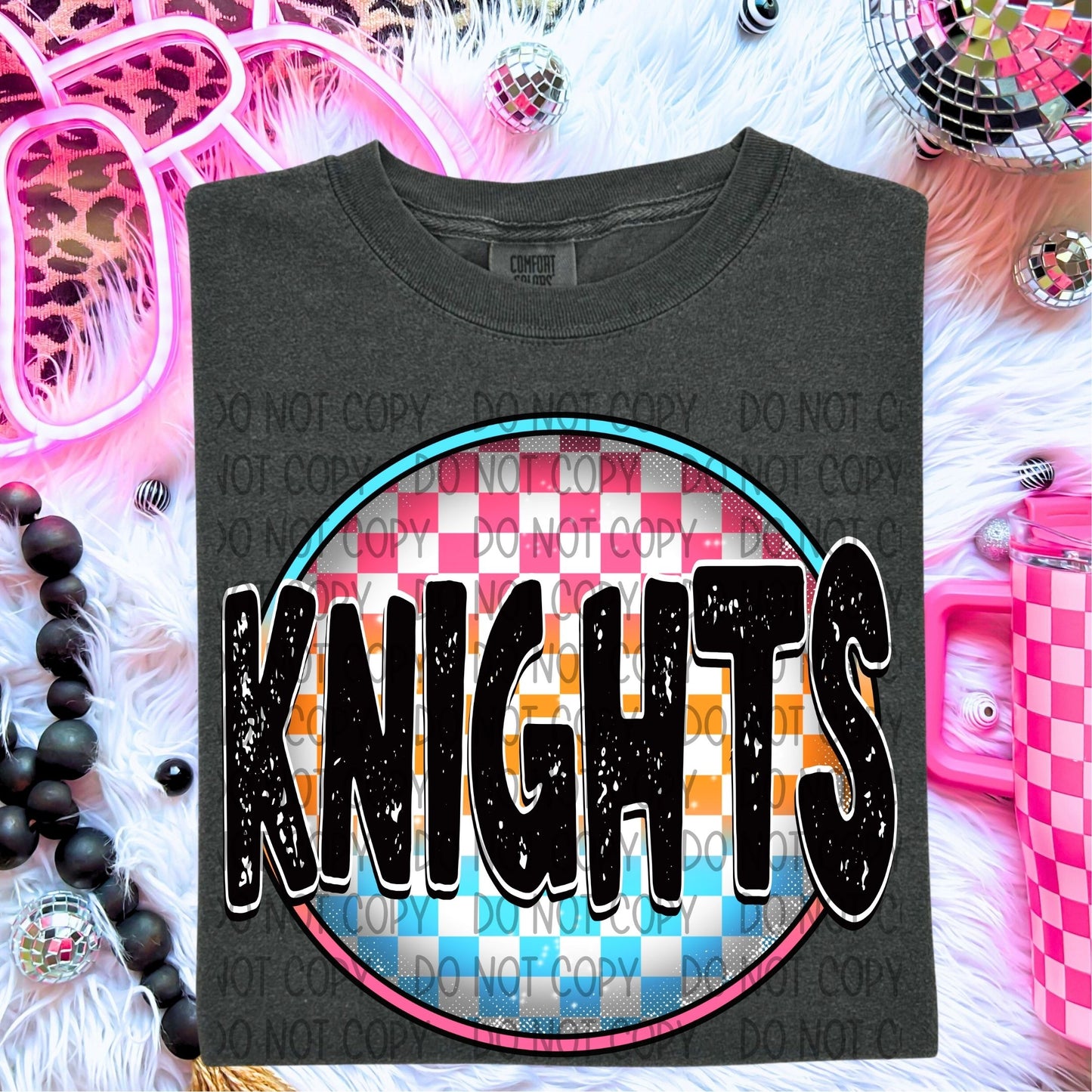 Neon Checkered Mascots DTF Transfer