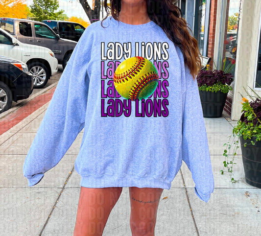 Lady Lions Softball Purple DTF Transfer