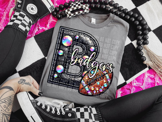 Badgers Leather Football Initial DTF Transfer