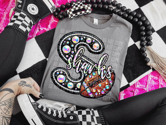 Sharks Leather Football Initial DTF Transfer