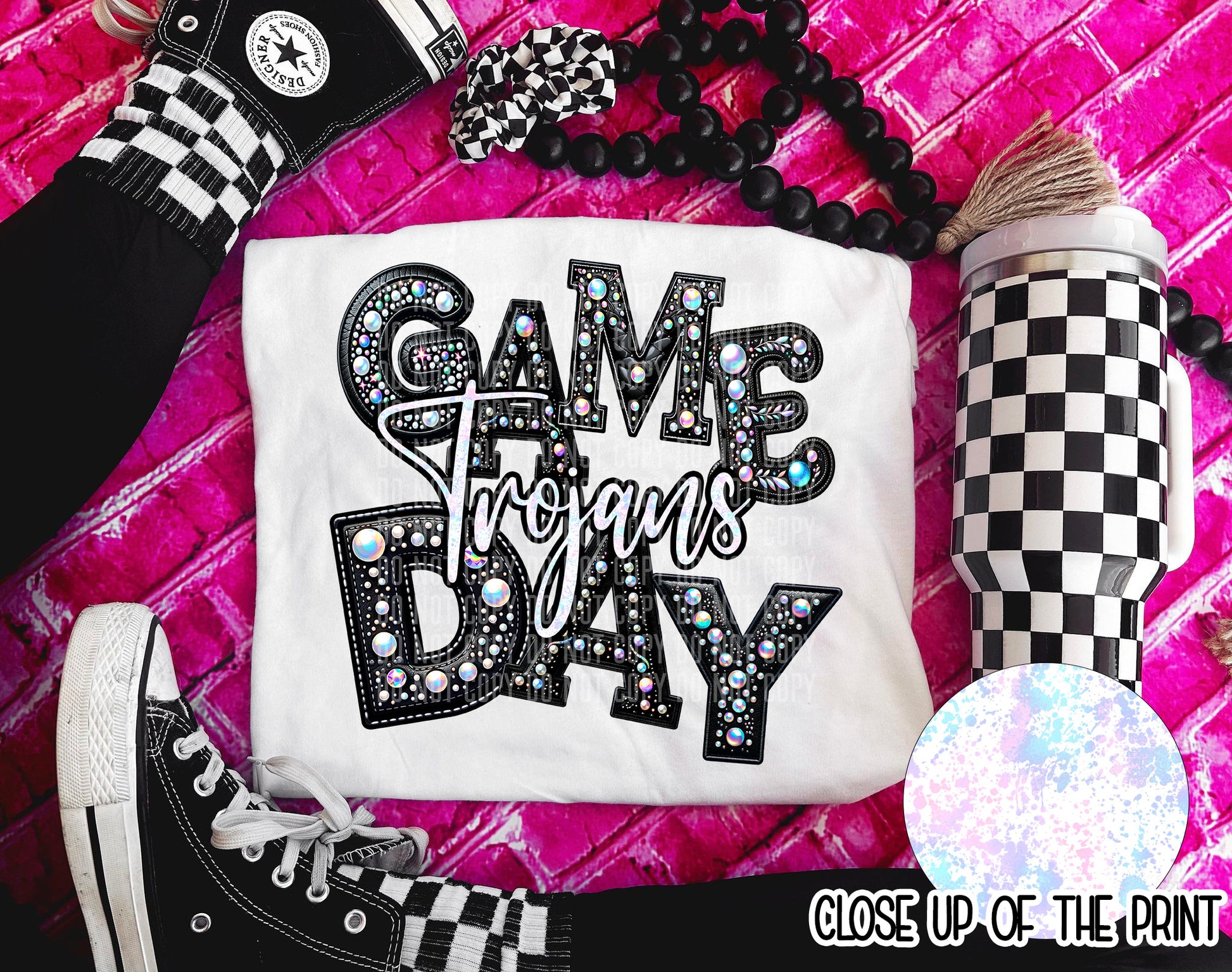 Leather Rhinestone Game Day DTF Transfer