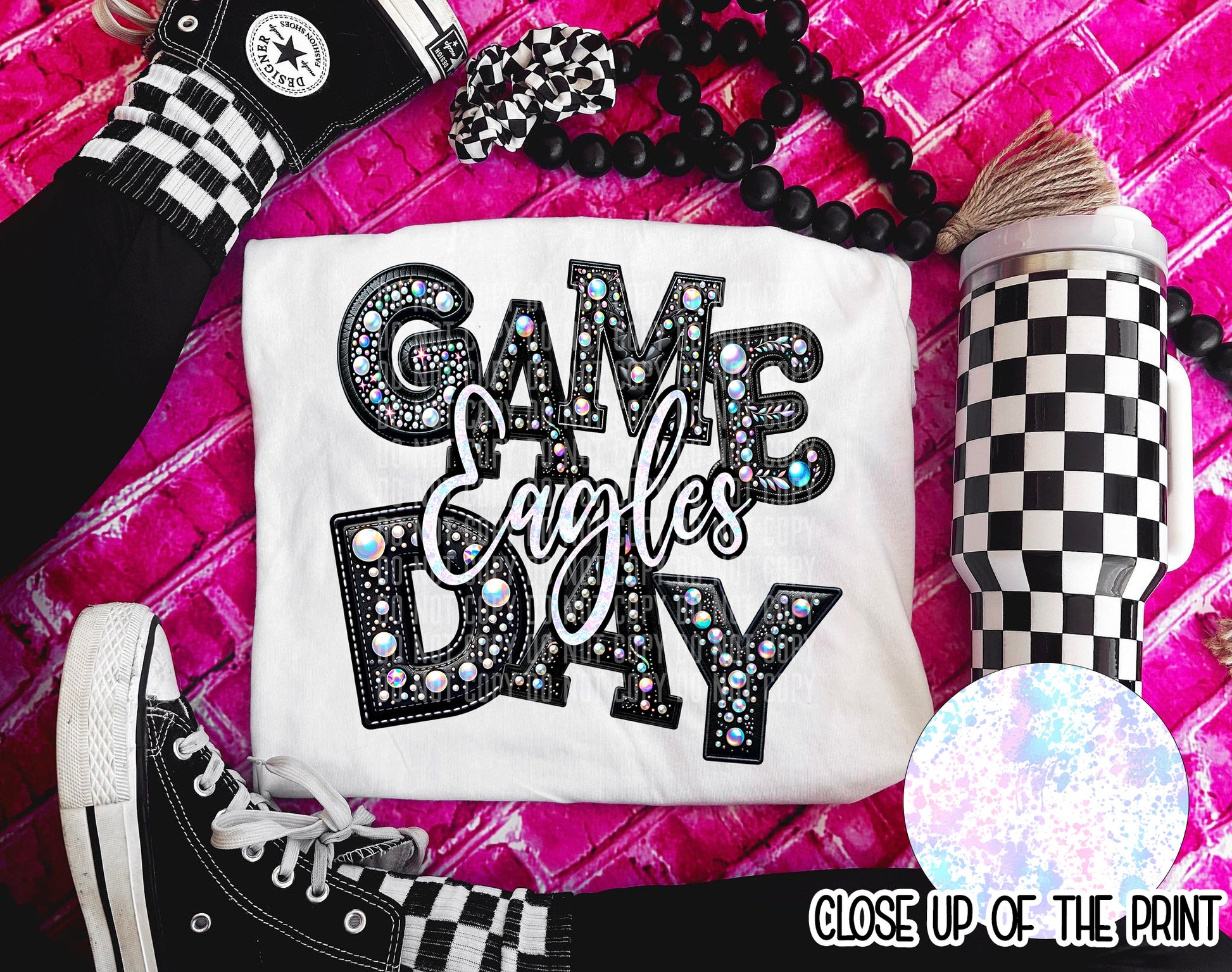 Leather Rhinestone Game Day DTF Transfer