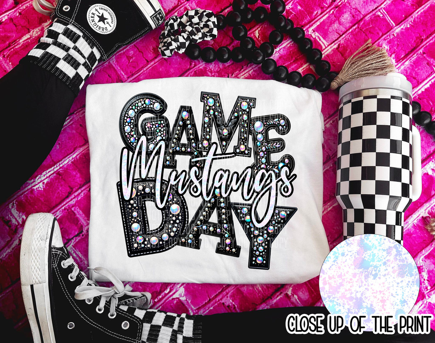 Leather Rhinestone Game Day DTF Transfer