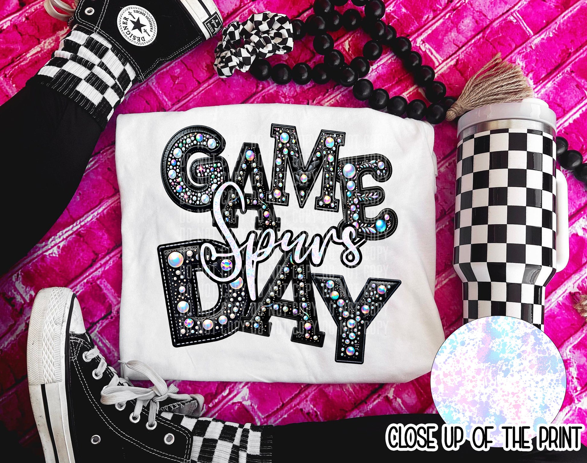 Leather Rhinestone Game Day DTF Transfer